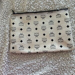 MCM Cream w/ Black Logo Pouch and zipper